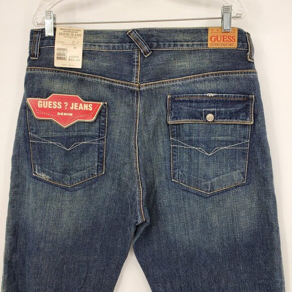 NWT Vintage Guess Jeans Button Fly Blue Denim Straight Jeans Size 36 - Picture 3 of 11
